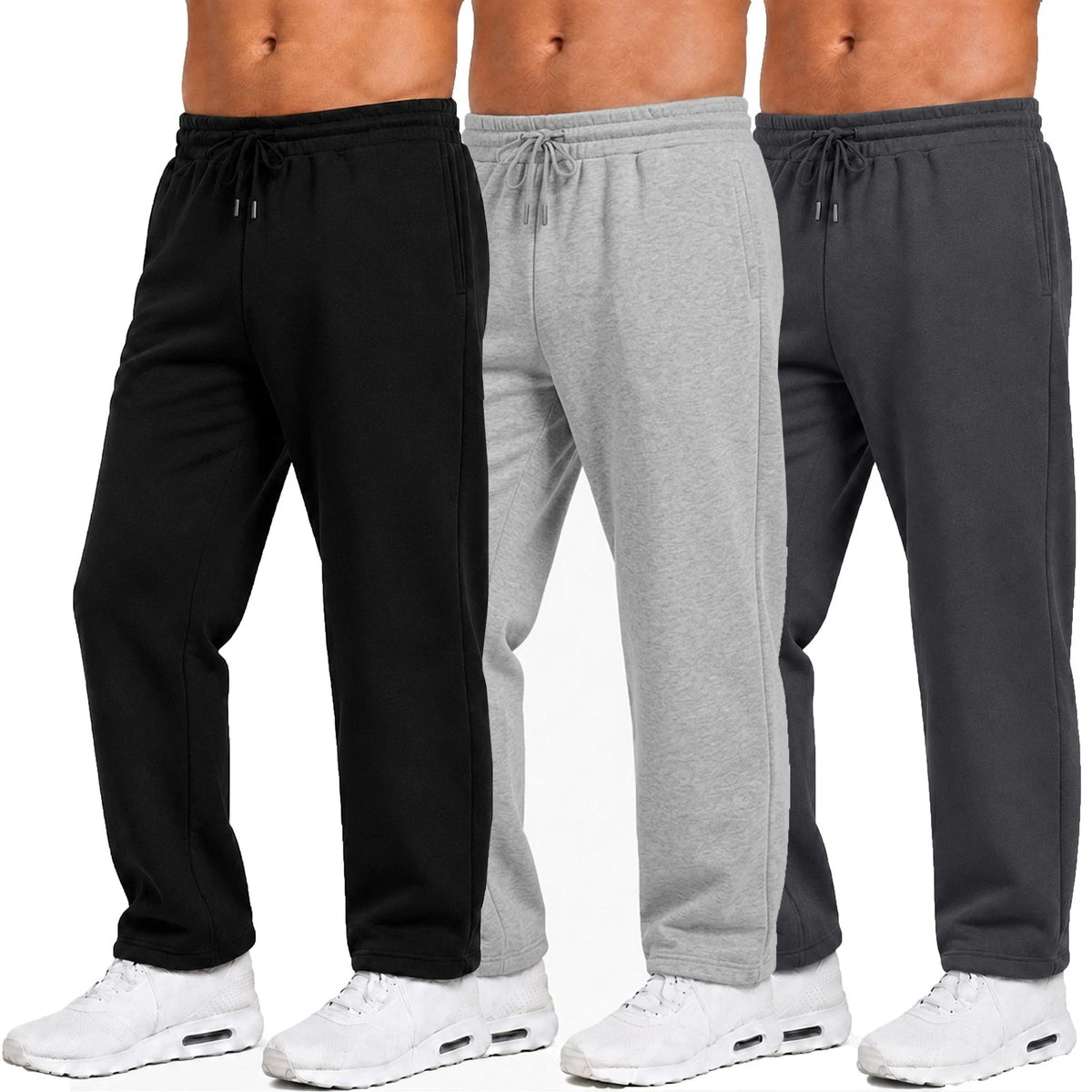 3-Pack Men's Heavyweight Fleece Sweatpants Straight Fit Elastic Waistband S-3XL