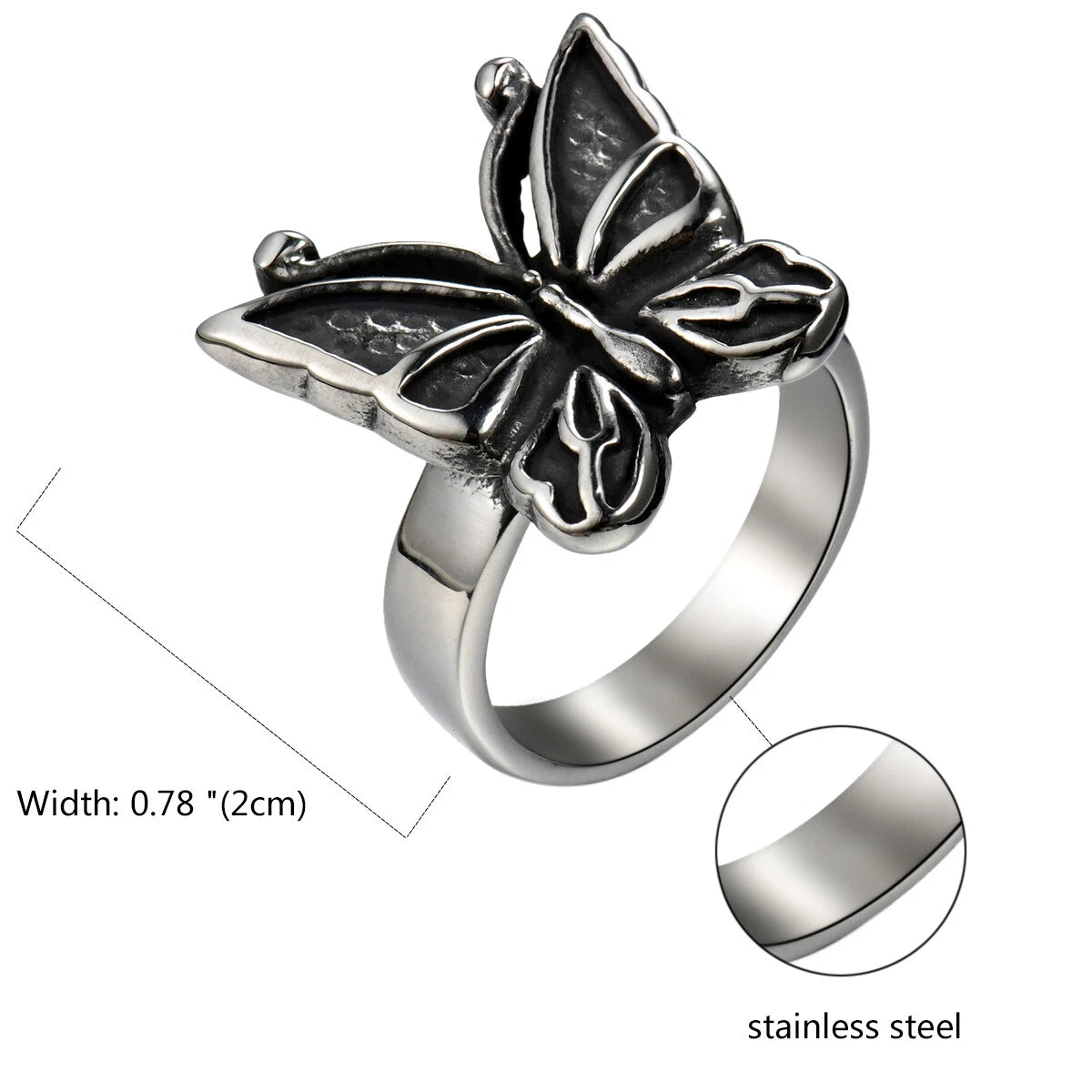 Women's Vintage Stainless Steel Butterfly Ring Casting Band for Gift Size 7-13