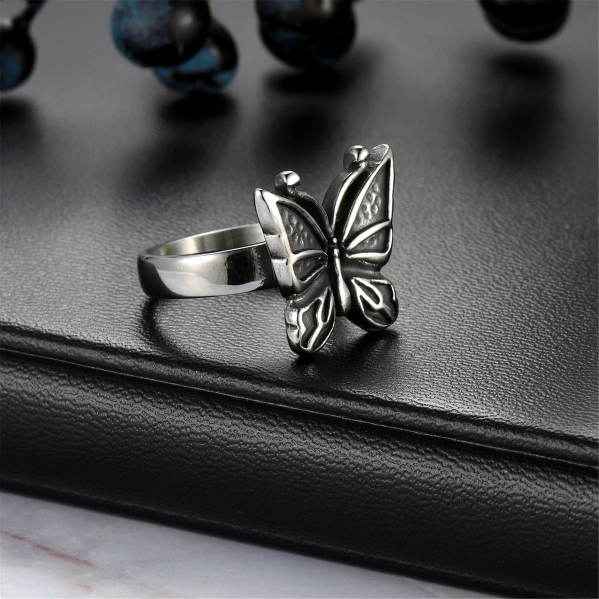 Women's Vintage Stainless Steel Butterfly Ring Casting Band for Gift Size 7-13