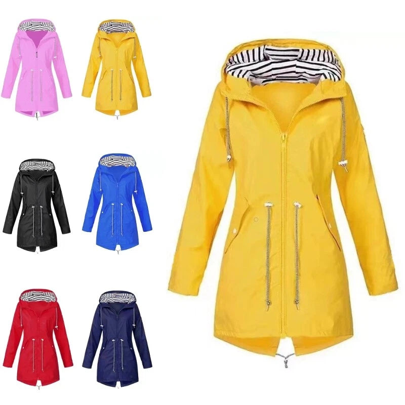 Womens Waterproof Raincoat Ladies Outdoor Wind Rain Forest Jacket Coat