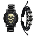 2pcs Steampunk Skull Decor Quartz Wrist Watch Bracelet Men Halloween Accessories