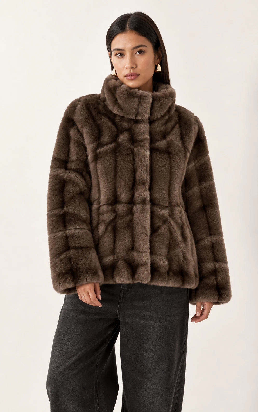 Women's Faux Fur Jacket High Neck Full Zip Up Soft Warm Winter Coat New S - 3XL