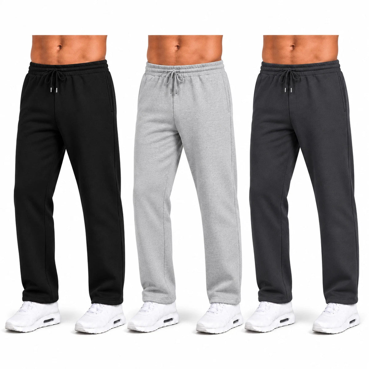 3-Pack Men's Heavyweight Fleece Sweatpants Straight Fit Elastic Waistband S-3XL