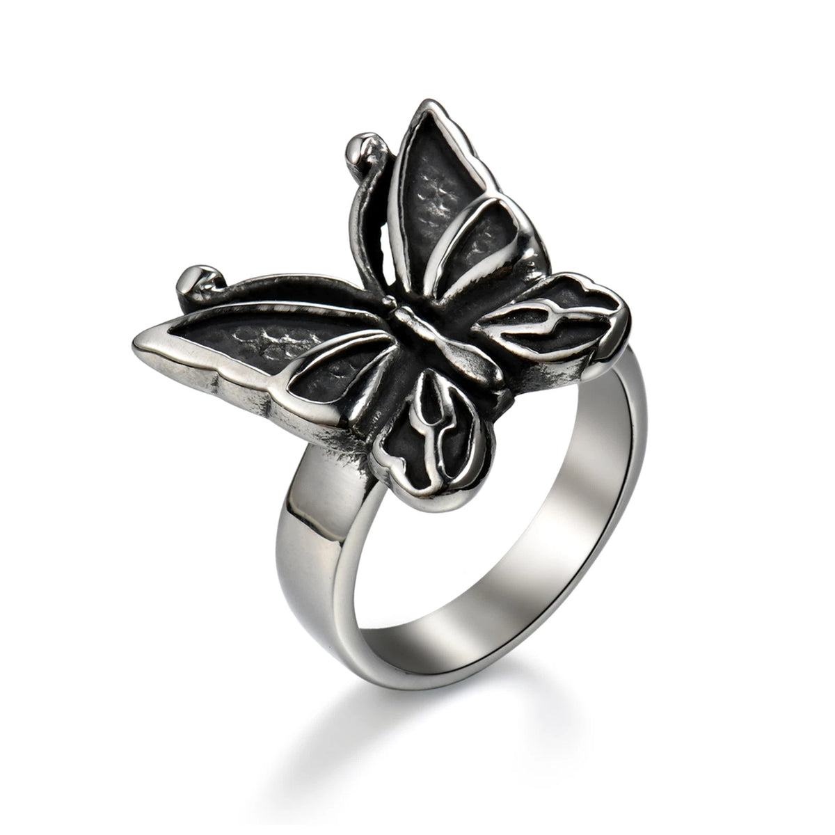 Women's Vintage Stainless Steel Butterfly Ring Casting Band for Gift Size 7-13